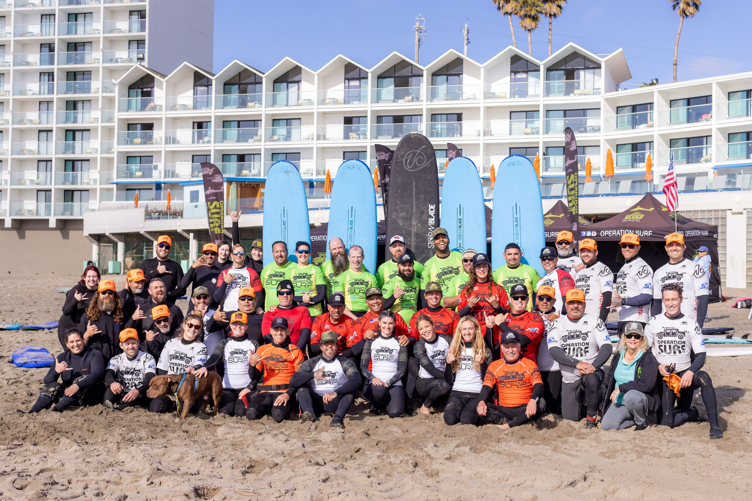Group photo with Operation Surf team and participants in Santa Cruz.